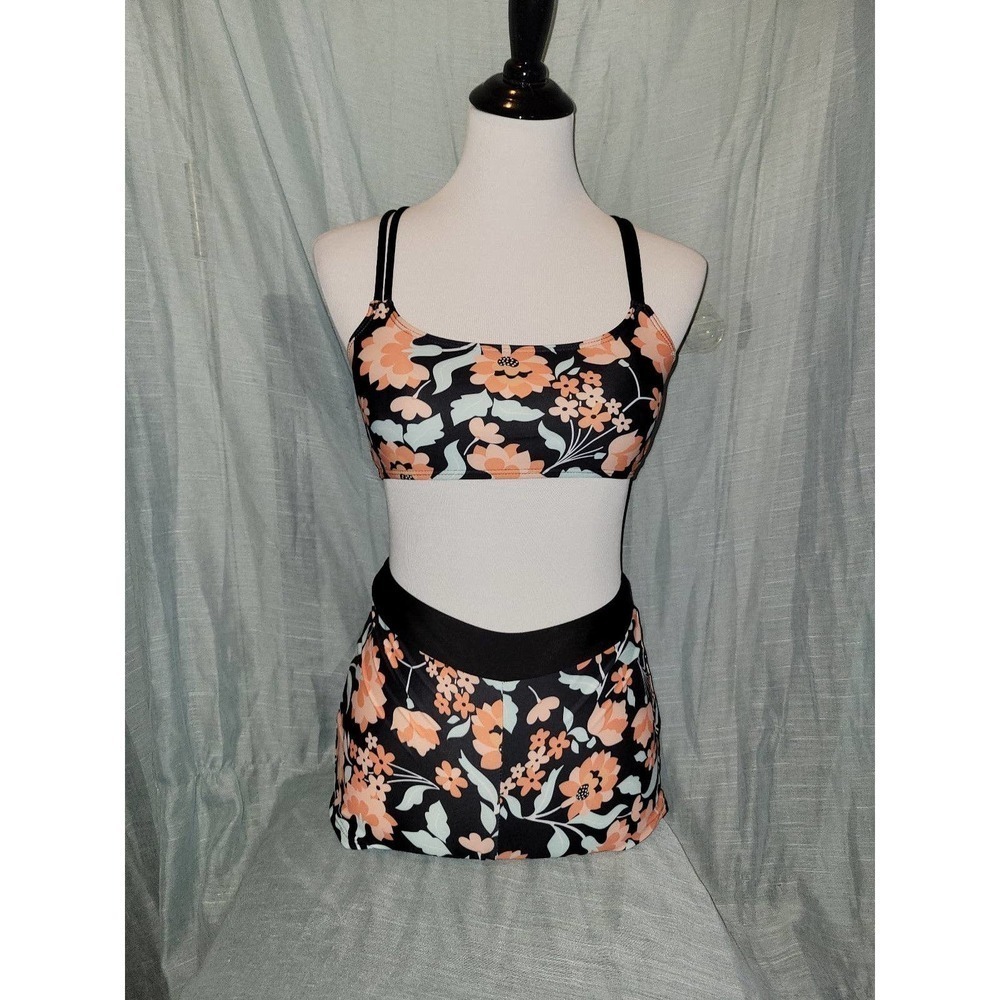 NWOT Bikini small, black and orange floral tropical, boy short bottoms